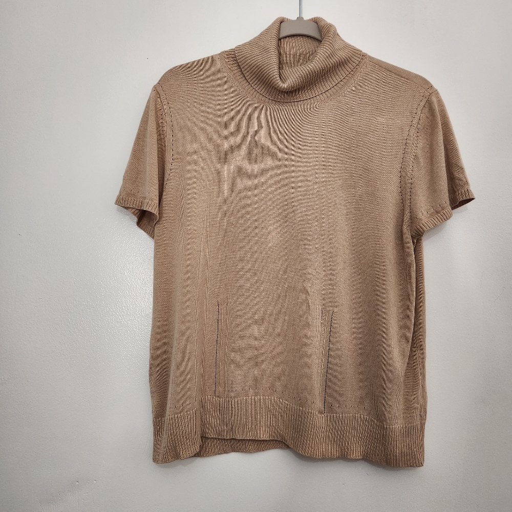 Sigrid Olsen Silk Cashmere Sweater Top Women Medium Tan Short Sleeve Minimalist